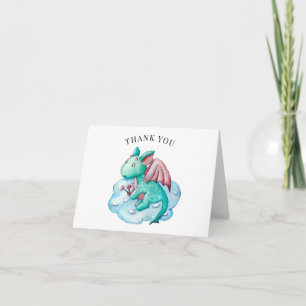 Carte Merci de Baby shower de dragon Turquoise