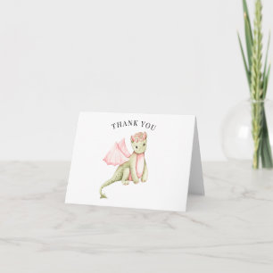 Carte Merci de Baby shower de dragon vert à ailes roses