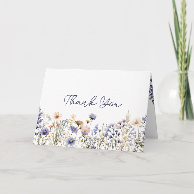 Carte Merci de Baby shower de Fleur sauvage bleu Boho (Devant)