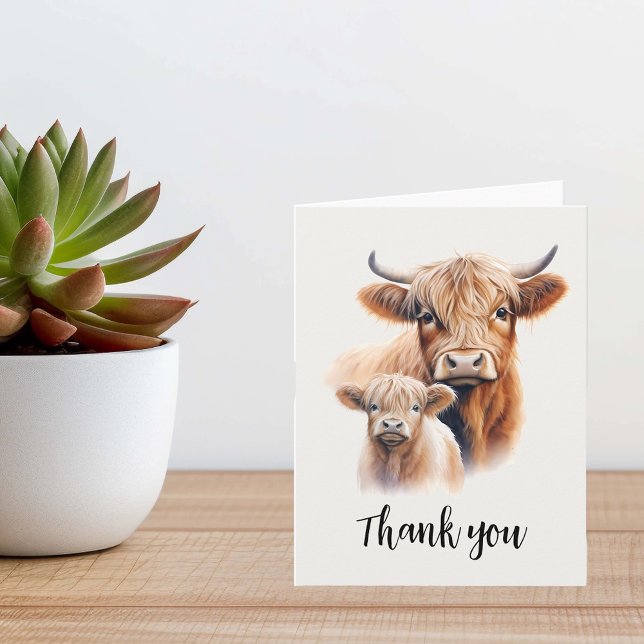 Carte Merci de Baby shower de vache Highland téléchargea (Créateur téléchargé)