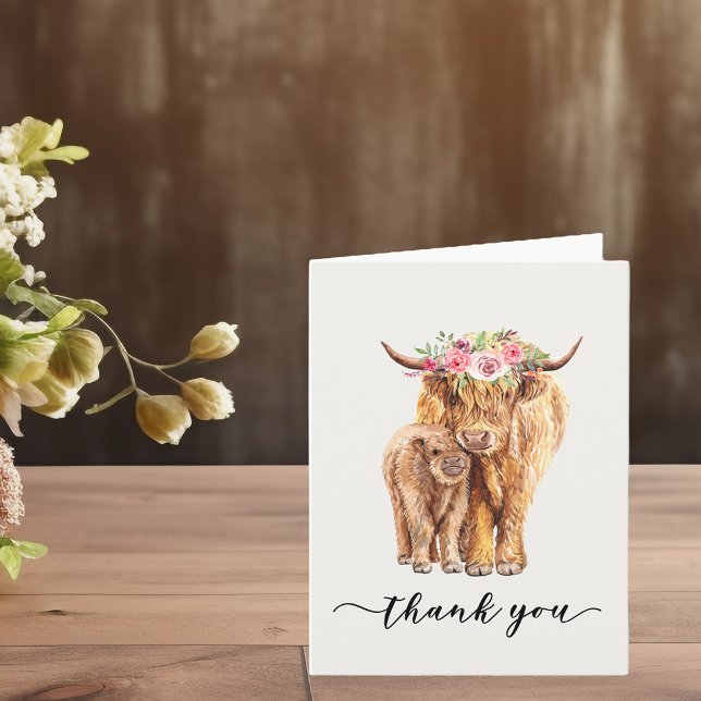 Carte Merci de Baby shower de vache Highland téléchargea (Créateur téléchargé)