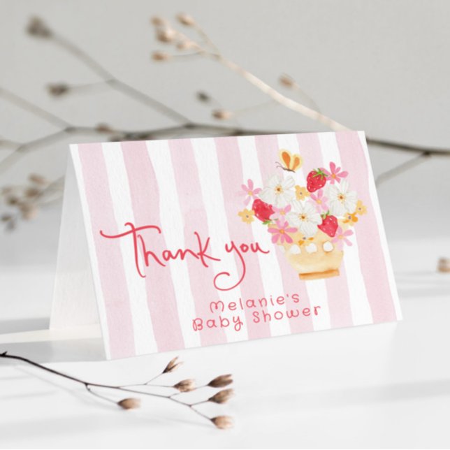 Carte Merci de Baby shower rose blanc fraise (Créateur téléchargé)