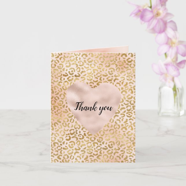 Carte Merci de coeur Léopard Or Rose (Orchidée)