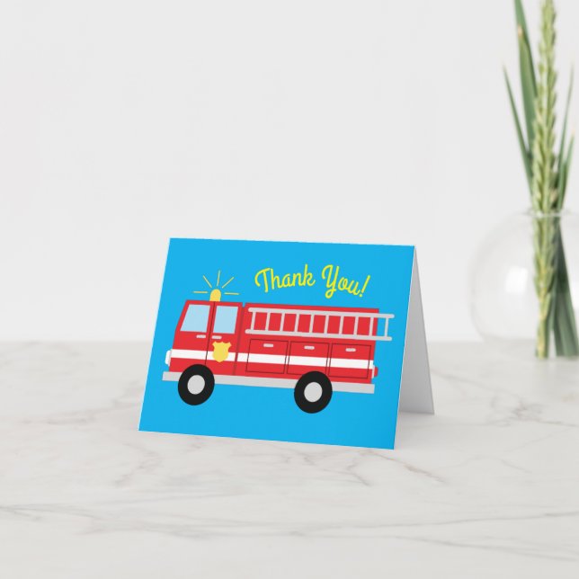 Carte Merci de fête d'anniversaire du camion d'incendie (Devant)
