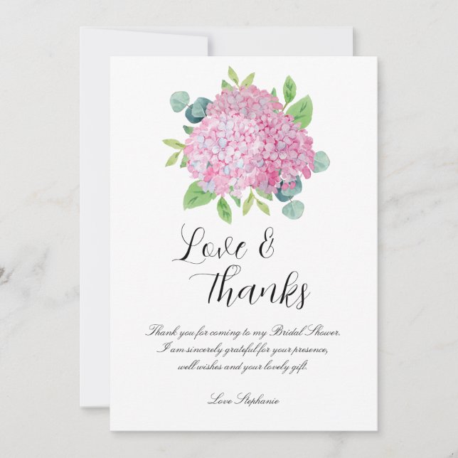 Carte Merci de Fête des mariées botanique rose Hydrangea (Devant)