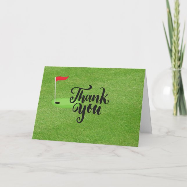 Carte Merci de golf avec texte et drapeau sur l'herbe ve (Devant)