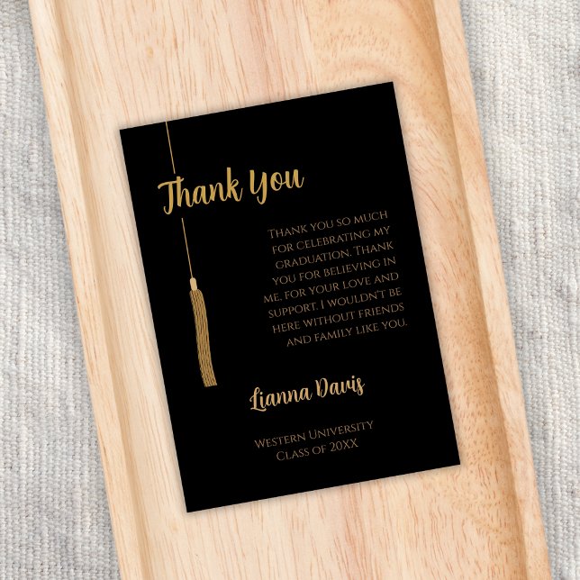 Carte Merci de graduation classique de baseball en or no (graduation party thank you card elegant classic golden black tassel)