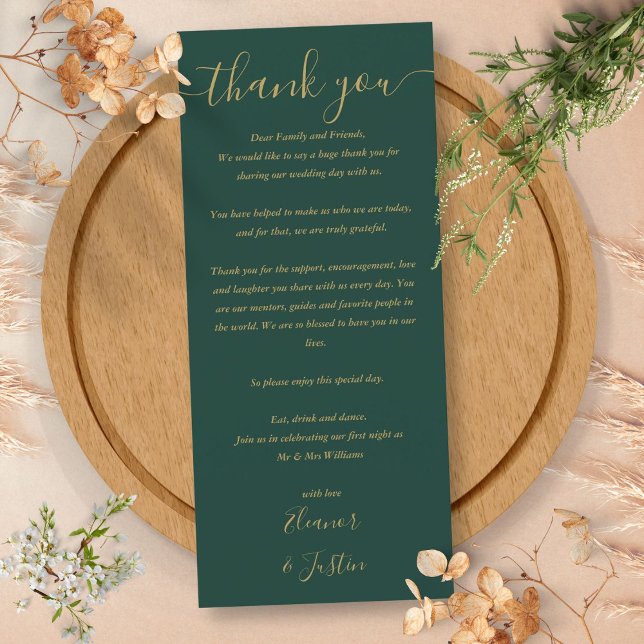 Carte Merci de la réception de mariage d'or vert (Green Gold Wedding Reception Thank You Place Card)