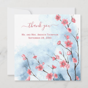 Carte Merci de Mariage bleu rose personnalisé