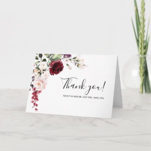 Carte Merci de Mariage d'aquarelle florale de Bourgogne