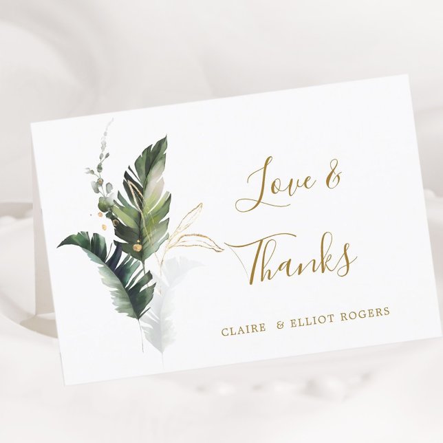 Carte Merci de Mariage d'or de Foliage Tropical Plié (Créateur téléchargé)