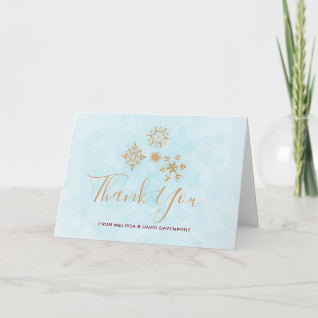 Carte Merci de Noël des flocons dorés décoratifs (Devant)