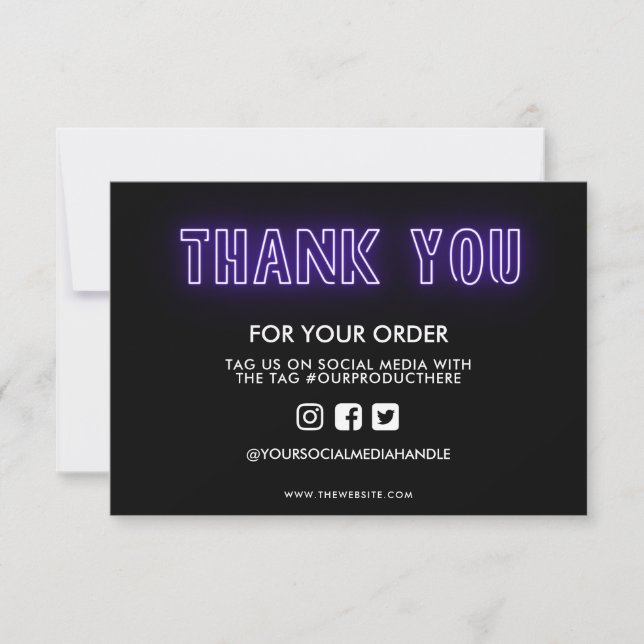 Carte Merci de panneau en néon violet (Devant)