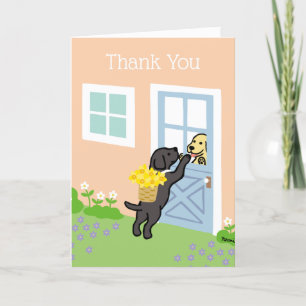 Carte Merci de printemps des jonquilles du Labrador noir