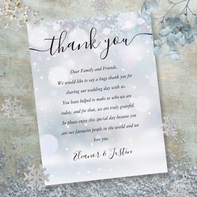 Carte Merci de réception de neige hivernale (Winter Snow Reception Thank You Place Card)