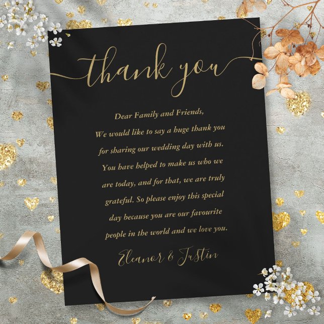 Carte Merci De Réception Noir Et Or (Black And Gold Reception Thank You Place Card)