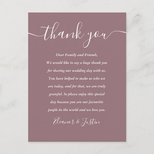 Carte Merci de script Mauve Mariage (Devant)
