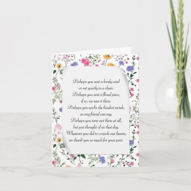 Carte Merci De Sympathie Fleurs sauvages Avec Poème (Devant)
