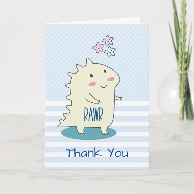 Carte Merci d'illustration de Dinosaure Jaune mignonne (Devant)