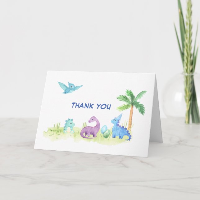 Carte Merci Dinosaur Cute Baby shower d'aquarelle (Devant)