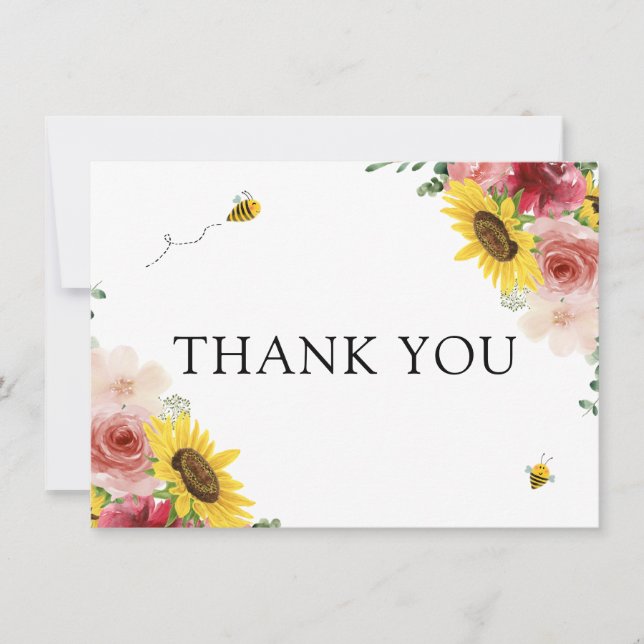 Carte Merci du Baby shower de l'abeille de tournesol (Devant)