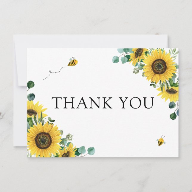Carte Merci du Baby shower de l'abeille de tournesol (Devant)