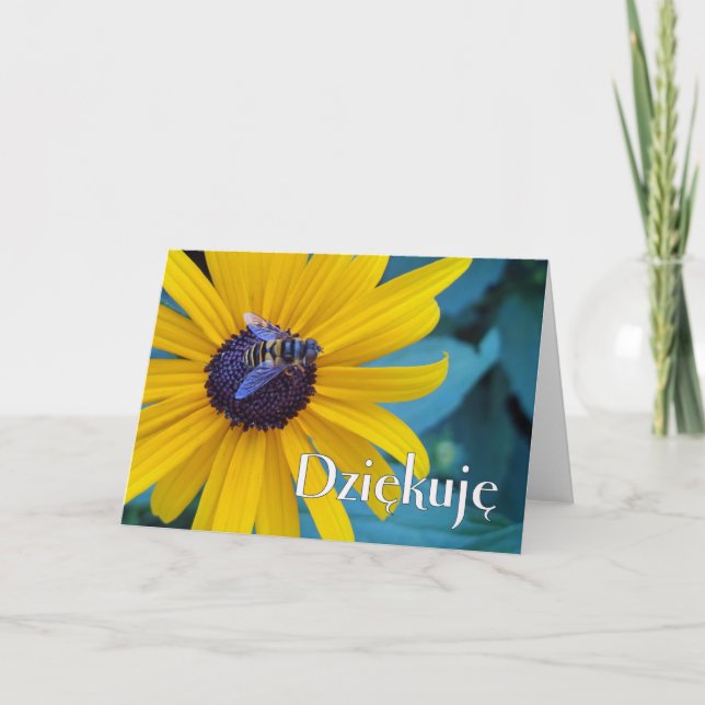 Carte Merci Dziekuje en polonais avec Bee en fleur (Devant)