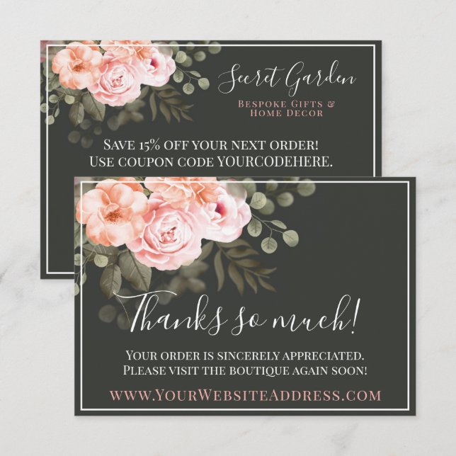 Carte Merci Elégante Blush Rose Floral Roses (Devant / Derrière)
