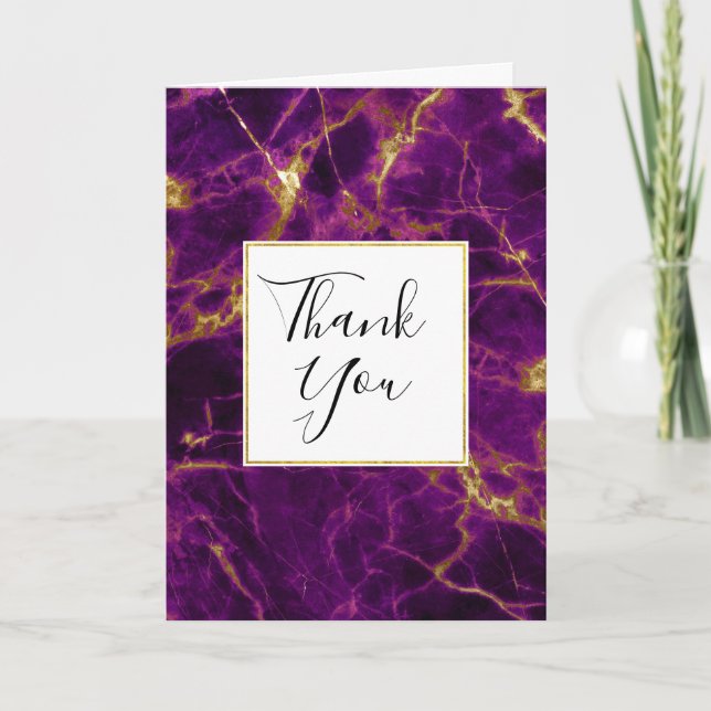 Carte Merci en marbre Abstrait moderne violet et or (Devant)