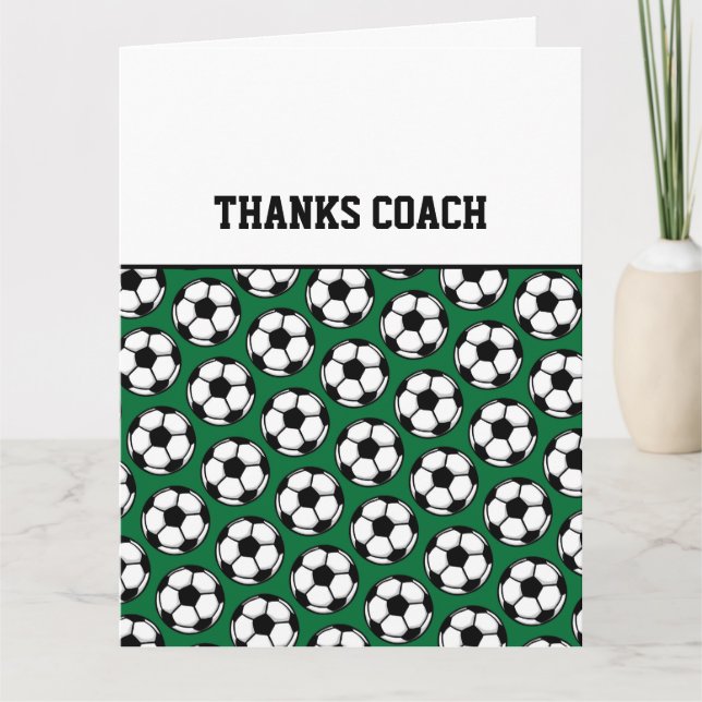 Carte MERCI ENTRAÎNER Ballons de football vert noir blan (Devant)