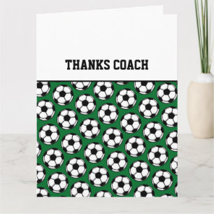 Carte MERCI ENTRAÎNER Ballons de football vert noir blan