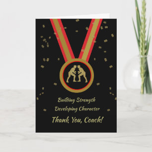 Carte Merci Entraîneur de lutte Black Gold et Red Medals