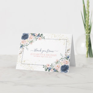 Carte Merci floral bleu pâle rose rose bleu clair