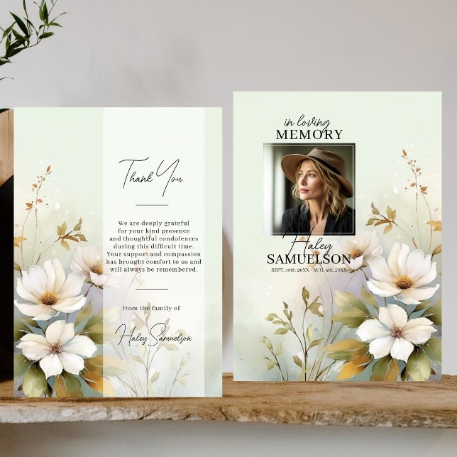 Carte Merci funéraire Fleur sauvage blanc | PHOTO (White Wildflowers Funeral Thank You  PHOTO Card)