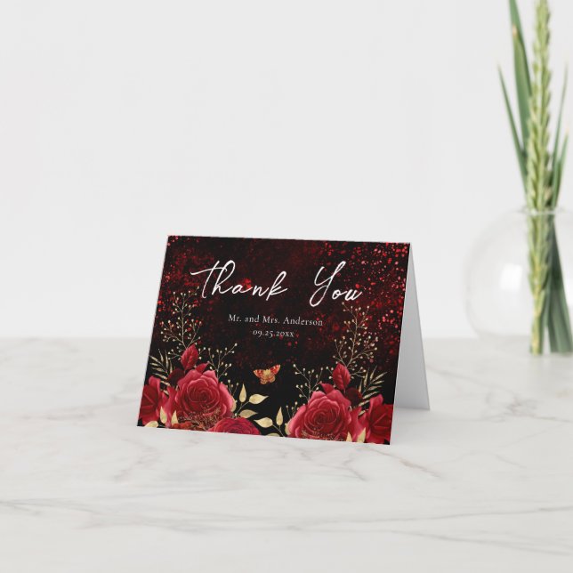 Carte Merci gothique rouge et noir Mariage (Devant)