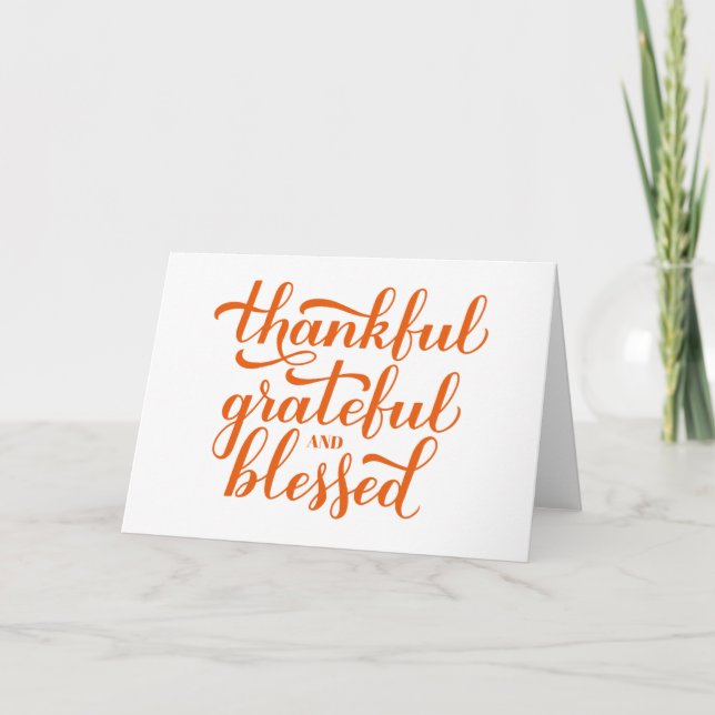 Carte Merci Grateful Bienheureuse calligraphie. (Devant)