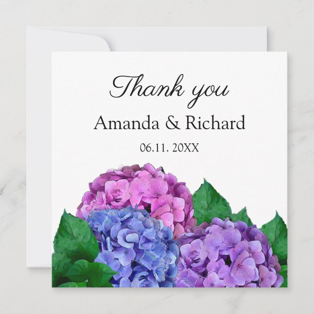 Carte Merci Mariage de fleurs d'Hydrangée bleue et rose (Devant)