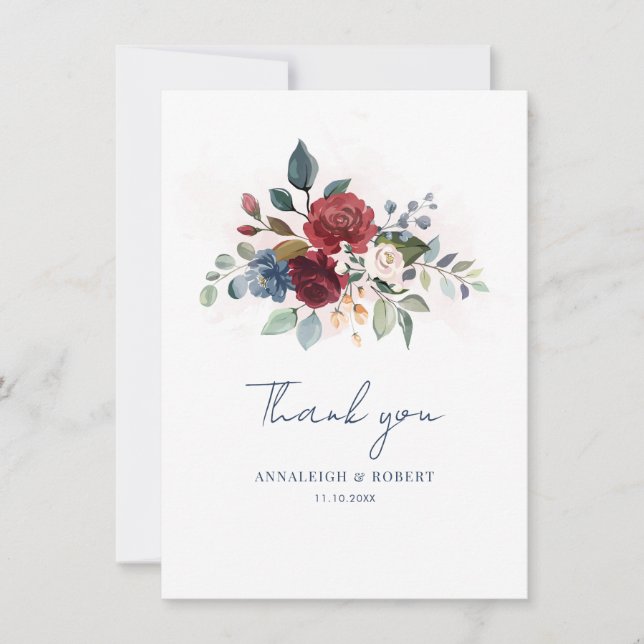 Carte Merci Mariage de script de couleur d'aquarelle (Devant)