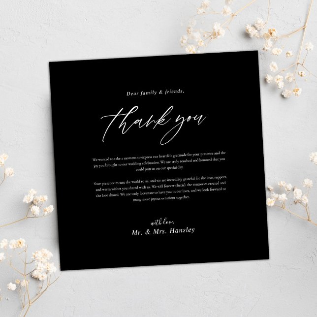 Carte Merci Mariage moderne noir minimal (Minimal Black Modern Wedding Thank You)