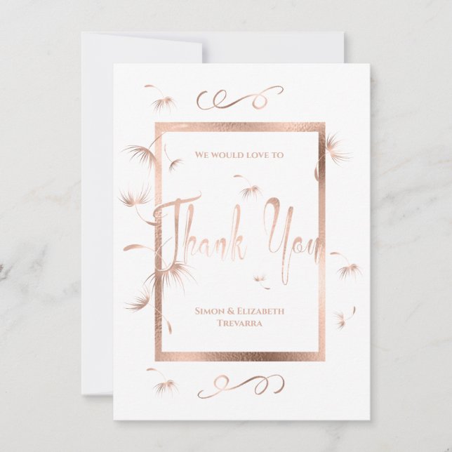 Carte Merci Mariage rose Dandelion or (Devant)