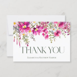 Carte Merci Mariage rose Fleur sauvage