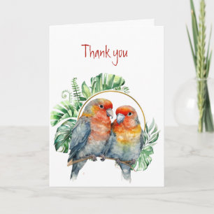 Carte Merci Merci aux Inséparables de perroquets colorés