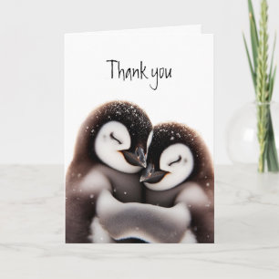 Carte Merci Merci Cute Cuddling Penguin Birds