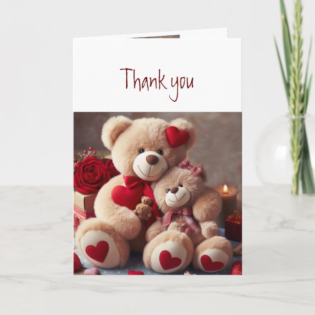Carte Merci, merci, mignon, câlins, Teddy, amour, coeurs (Devant)