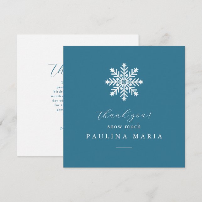Carte Merci neige beaucoup hiver Quinceanera bleu (Devant / Derrière)