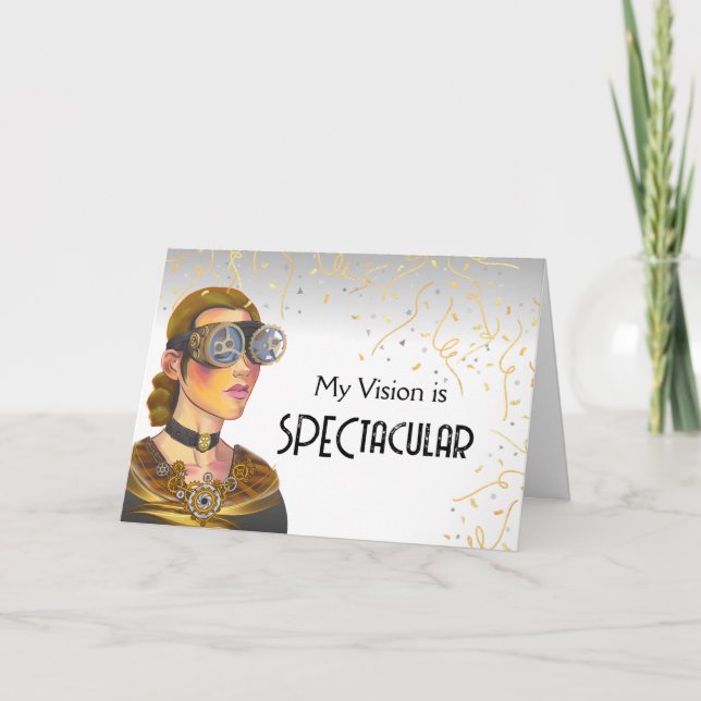 Carte Merci optométriste avec lunettes de dame Steampunk (Devant)