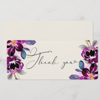 Carte Merci orné de fleurs roses et violettes en forme d