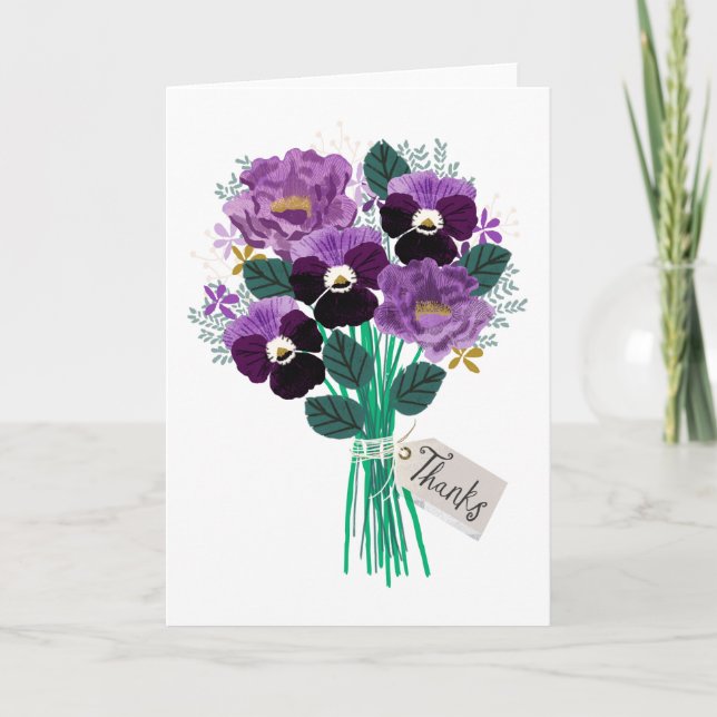 Carte Merci Pansies Floral Bouquet (Devant)