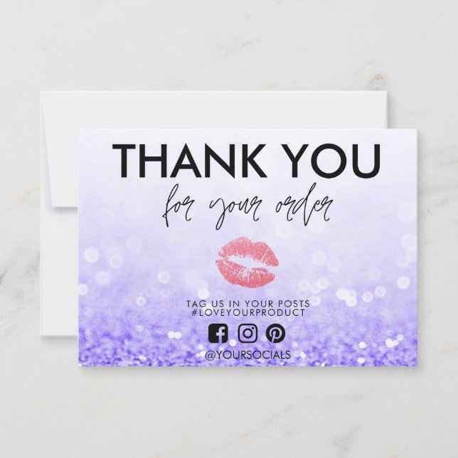 Carte Merci Parties scintillant violet Lèvres roses Médi (Devant)