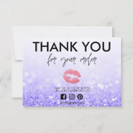 Carte Merci Parties scintillant violet Lèvres roses Médi
